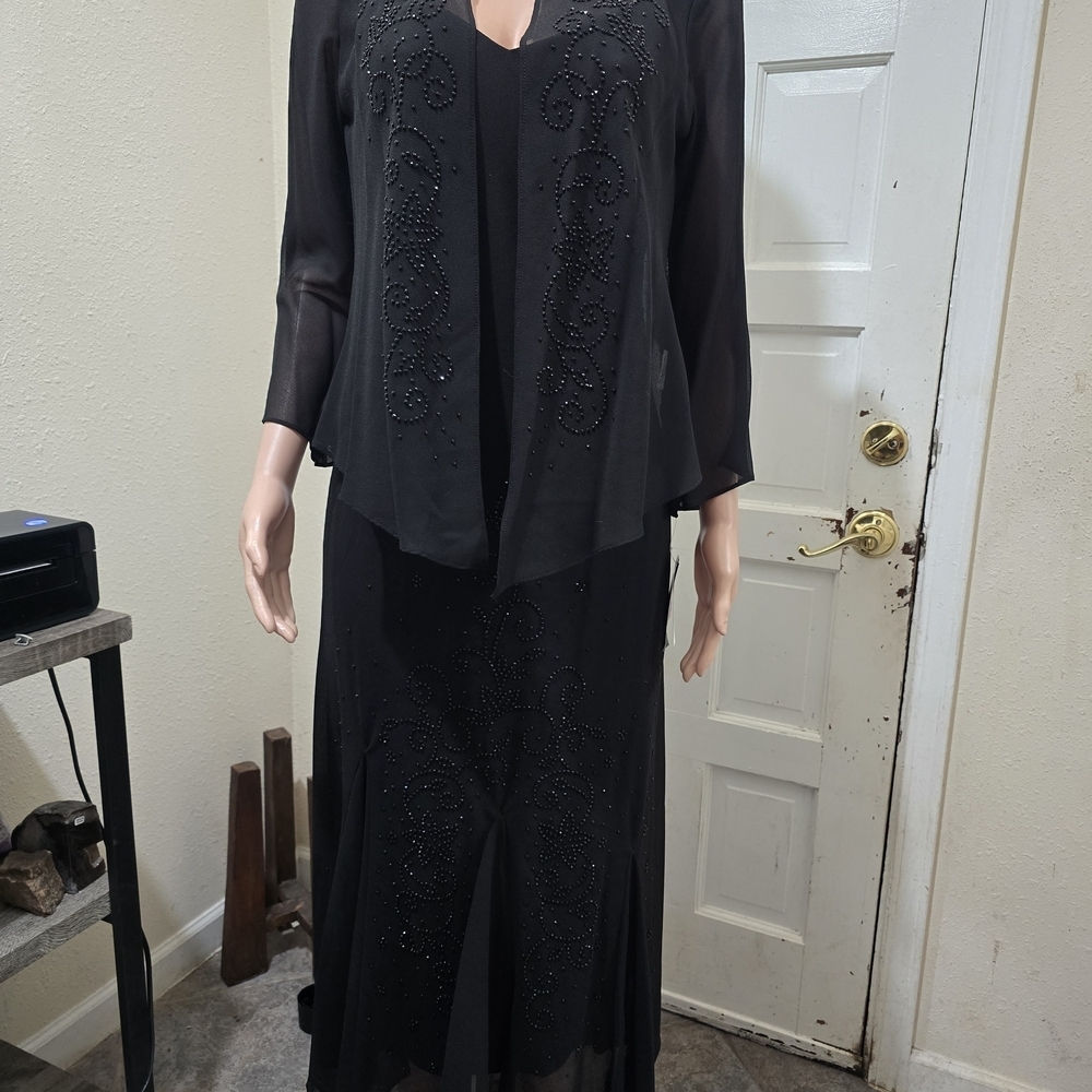 R&M Richards Black Embellished Maxi Skirt and Jacket Set - Picture 7 of 9